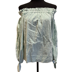 NEW LILLY PULITZER STRIPED GREEN & WHITE OFF SHOULDER TOP WITH WRIST TIE DETAIL